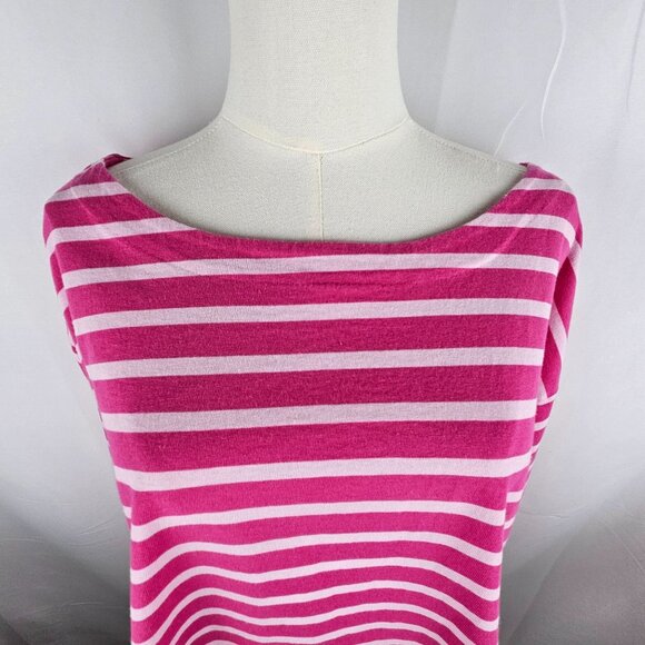 J. Crew Cropped Fit Top XL Striped Cotton Pink White Nautical Knit - Picture 2 of 9